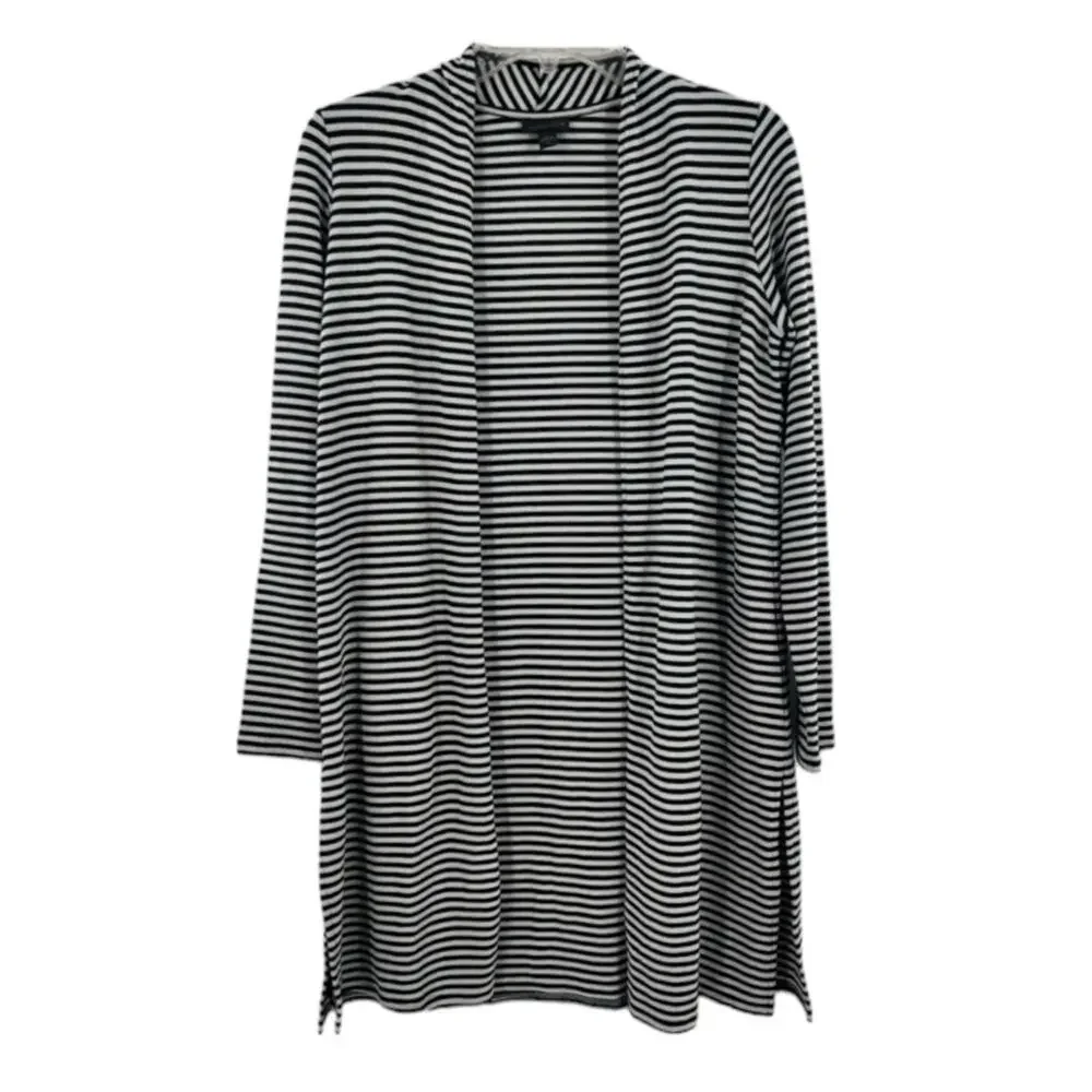 J.Jill Wearever Collection Striped Open Front Duster Cardigan Small Black White